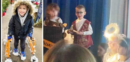 Touching moment boy, 5, with cerebral palsy takes first steps unaided