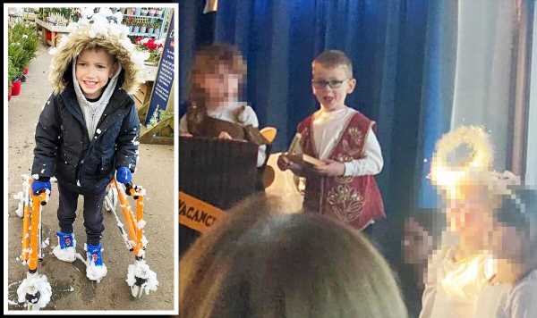 Touching moment boy, 5, with cerebral palsy takes first steps unaided